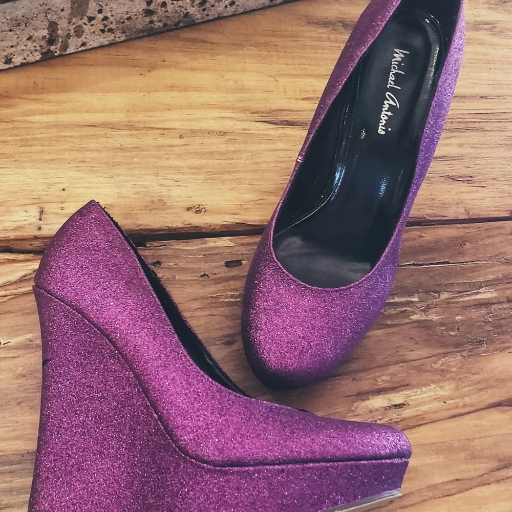 NEW! Michael Antonio Party Platform Glitter Wedge Sz 7